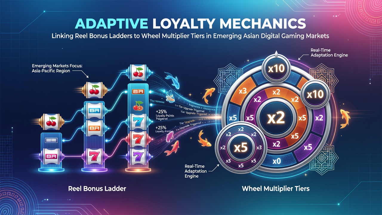Digital gaming interface showing integrated reel bonus ladders and wheel multiplier tiers in an Asian market platform