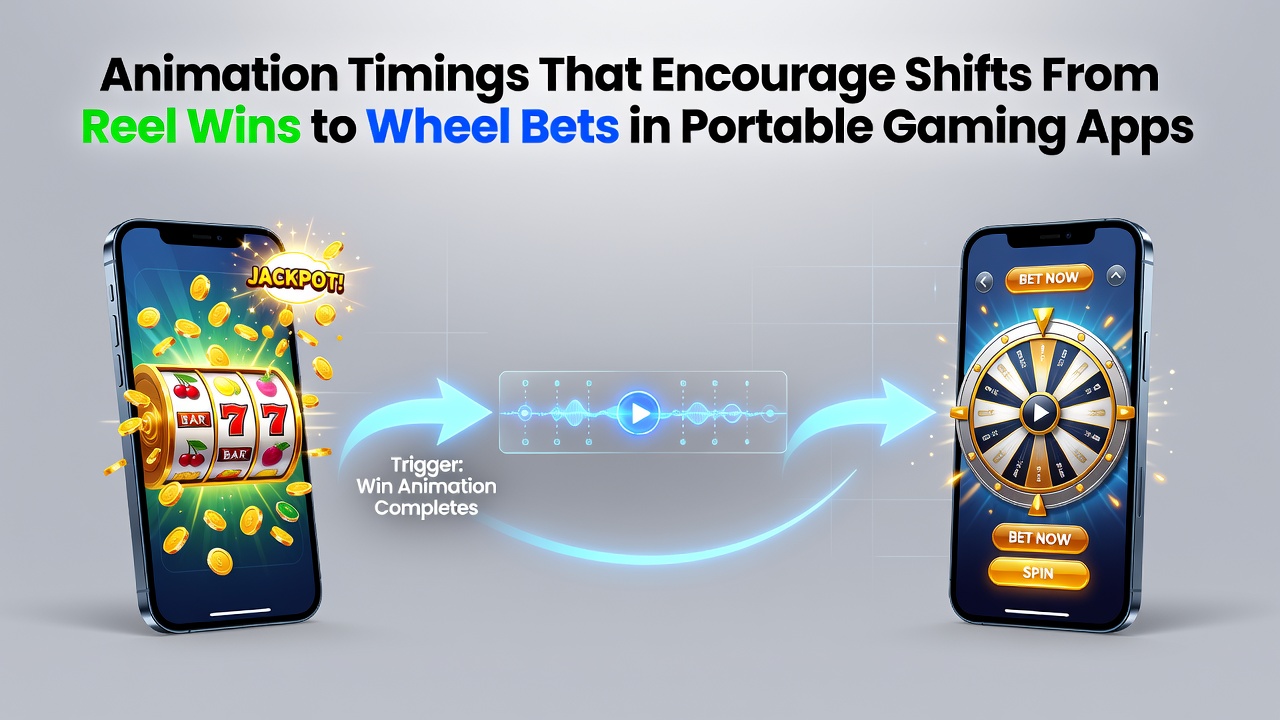 Mobile gaming interface showing reel animations transitioning to a spinning wheel bet screen with precise timing indicators