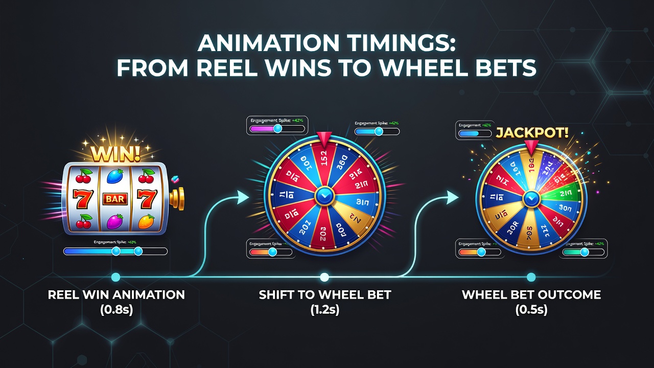 Close-up view of timing metrics overlay on a portable device screen during a reel-to-wheel animation shift