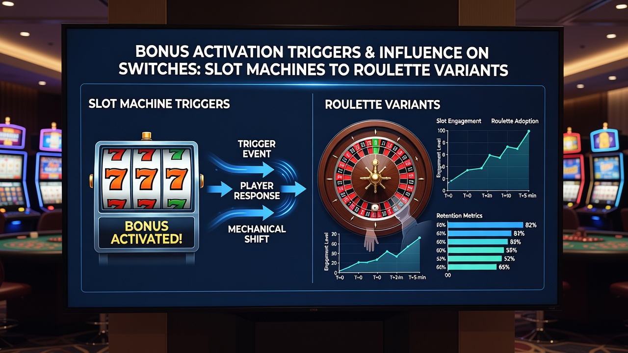 Mobile app analytics dashboard displaying player transitions from slots to roulette after bonus triggers