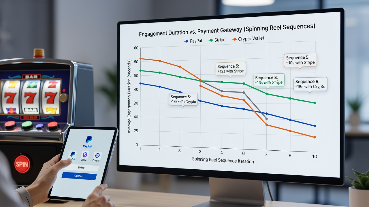 Comparison chart of engagement times for slots and roulette on mobile devices across different payment methods