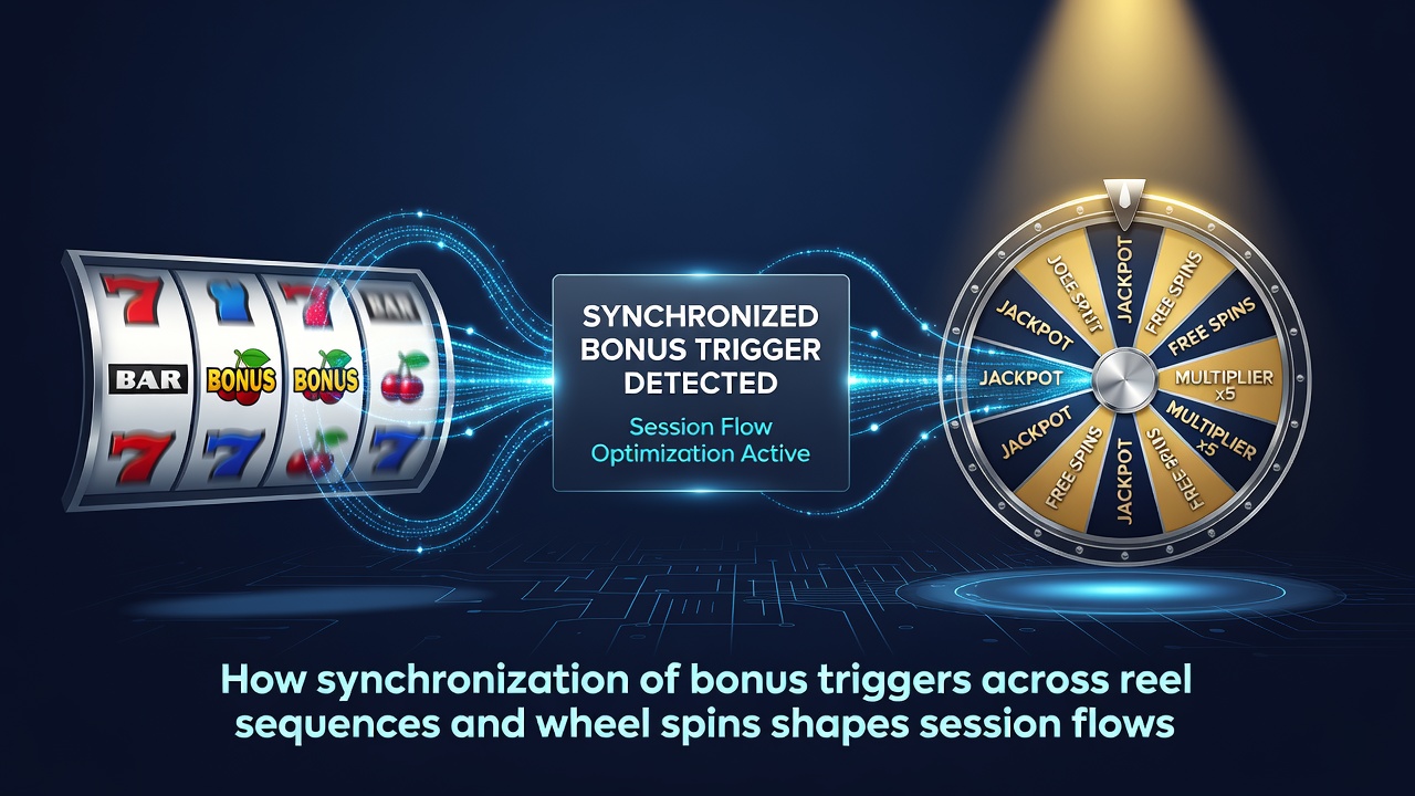 Flow diagram showing how bonus triggers move between reel sequences and wheel spins under different licensing conditions